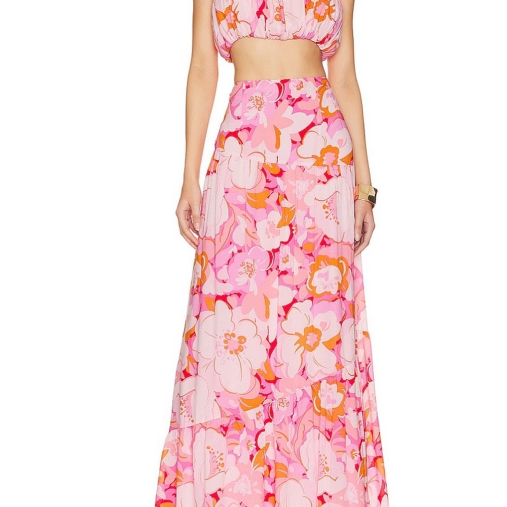 MINKPINK Pink and Orange Floral A-Line Skirt and Top Set